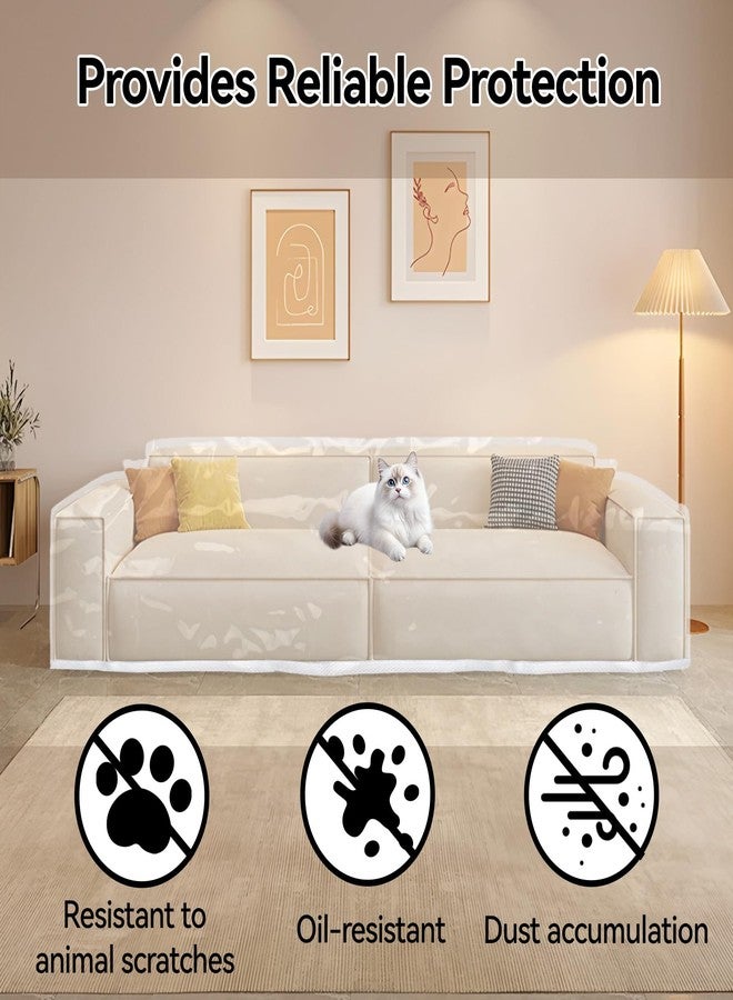 Klmnop Clear Plastic Loveseat Cover 84" W x 40" D x 36" RH x 18" FH, Water Resistant Sofa Protector Cove for Pets Scratch(Clear) - Image 2